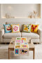 Tropical Coin Patterned Double-Sided Printed Suede 5-Piece Living Room Set - 4 Cushion Covers 43X43 cm + Runner 140X40 cm - 2
