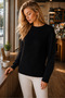 Women's Crew Neck Long Sleeve Thessaloniki Sleeve Hair Braided Twill Stylish Elegant Soft Textured Casual Black Knitwear Sweater - 5