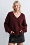 Women's V-Neck Oversize Knitwear Sweater - Plum - 3
