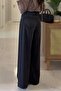 100% Cotton Anthracite Elastic Waist Palazzo Pants (Without Belt) 4S1071 - 3