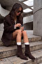 Women's Pointed Toe Cowboy Thick Heeled Double Elastic Chelsea Casual Heeled Boots Ropes Brown Suede S - 7