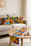 Colorful Picasso Faces Double-Sided Printed Suede 5-Piece Living Room Set - 4 Cushion Covers 43X43 cm + Runner 140X40 cm - 4