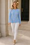 Women's Crew Neck Long Sleeve Openwork Knit Patterned Stylish Soft Textured Casual Baby Blue Knitwear Sweater - 8