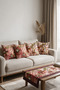 Powder Rose Dried Flower Double-Sided Printed Suede 5-Piece Living Room Set - 4 Cushion Covers 43X43 cm + Runner 140X40 cm