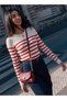 Basic Striped Cable Knit Sweater with Button Trim