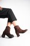 Women's Bitter Brown Suede Zippered 7 cm Thick Heeled Western Detailed Winter Boots - 7