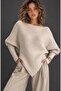 Women's Cream Boat Neck Bat Sleeve Poncho Be538