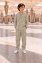 Children's Hajj Umrah Outfit Muslin Fabric Stand Collar Boys' Two-Piece Suit - Sand Beige