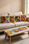 Colorful Picasso Faces Double-Sided Printed Suede 5-Piece Living Room Set - 4 Cushion Covers 43X43 cm + Runner 140X40 cm - 3