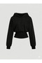 Women's Oversize Crystal Stone Printed Short Hooded Crop Sweatshirt