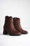 Women's Bitter Brown Suede Zippered 7 cm Thick Heeled Western Detailed Winter Boots - 6