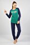 Women's Green Uzunkol Crew Neck Top with Cuffed Legs and Sleeves - 2