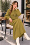 Collared Buttoned Knitwear Dress K3072 Oil Green - 2