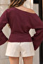 Women's Draped Boat Neck Casual Burgundy Blouse - 6