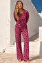 Women's Striped Cotton Long Sleeve Home Style Lilac Pajama Set - 2