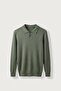 Men's Slim Fit Ribbed Buttoned Polo Collar Knitwear Sweater Khaki