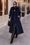 Angora Fox Coat with Knitted Detail on the Sleeve Cuff Tsd250246 Navy Blue