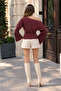 Women's Draped Boat Neck Casual Burgundy Blouse - 4
