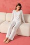 Women's Patterned Long Sleeve Comfortable Home Style White Pajama Set - 6