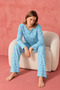 Women's Patterned Long Sleeve Comfortable Home Style Medium Green Pajama Set - 4