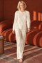 Women's Patterned Top and Bottom Home Style Ecru Pajama Set - 3