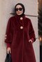 Angora Fox Coat with Knitwear Detail on the Sleeve Cuff Tsd250246 Claret Red - 2