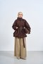 Women's Stand Collar Double Button Jacket Brown - 3