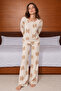 Women's Crew Neck Home Style Cream Pajama Set - 2
