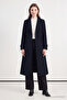 Double-Breasted Collar Epaulet Detailed Belted Navy Blue Trench Coat 13758