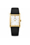 ساعة يد رجالية مستطيلة ذهبية بمينا بيضاء وسوار أسود Men's Rectangular Gold-Tone Watch with White Dial and Black Strap