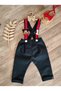 Navy Blue Red Detailed Mick Concept Boys' Salopet Shirt Bow Tie Set - 2