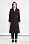 Double Breasted Collar Epaulet Detailed Belted Black Trench Coat 13758