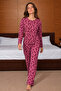 Women's Patterned Comfortable Lilac Top and Bottom Pajama Set - 3
