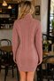 Women's Turtleneck High Neck Long Sleeve Front Back Hairnet Thessaloniki Mesh Patterned Soft Textured Links Detailed Stylish Casual Cinnamon Knitwear Mini Tunic Dress - 3