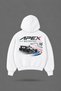 سويت شيرت أبيض بقلنسوة مطبوع من الأمام والخلف من Oversize Motorsport - 2