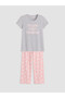 Vizyon New Season Pink Crew Neck Printed Women's Pajama Set