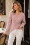 Women's Long Sleeve Off Shoulder Double Breasted Collar Hair Braided Cross Front Design Elegant Soft Textured Casual Powder Knit Sweater - 7