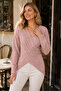 Women's Long Sleeve Off Shoulder Double Breasted Collar Hair Braided Cross Front Design Elegant Soft Textured Casual Powder Knit Sweater