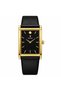 Men's Rectangular Gold-Tone Watch with Black Dial and Black Strap