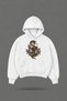 Oversize Snake Flower Print Front and Back Hooded White Sweatshirt