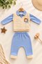 Boy's 2-piece baby set with lion detail, one-piece top sweater look, 0-9 months