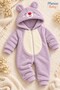 Baby Girl Jumpsuit Teddy Bear Hooded Plush Zippered Welsoft One-Piece Jumpsuit - 2