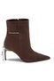 Women's Brown Suede Pointed Toe Thin Heeled Casual Boots with Metal Detail - 3