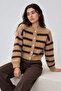 Women's Camel Brown Striped Ultra Soft Cardigan - 4