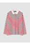 Two Mt Shop Quality Lcw Modest Red 3 Thread Striped Standard & Regular Women's Sweatshirt Tunic - 5
