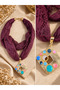 Burgundy Lace Scarf Necklace Colorful Stone Gold Geometric Necklace Stylish Design Women's Necklace - 3
