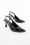 Women's Black Patent Leather Pointed Heeled Shoes - 5