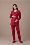 Women's Red Lace Maternity Pajama Set with Dressing Gown for Easy Breastfeeding - 5
