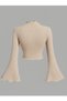 Beige Knitwear Flared Spanish Style High Waist Top and Bottom Set - 4