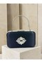 Navy Blue Satin Silver Metal Detailed Crystal Stone Embroidered Chain Strap Women's Evening Dress Bag Wedding Engagement Graduation - 3